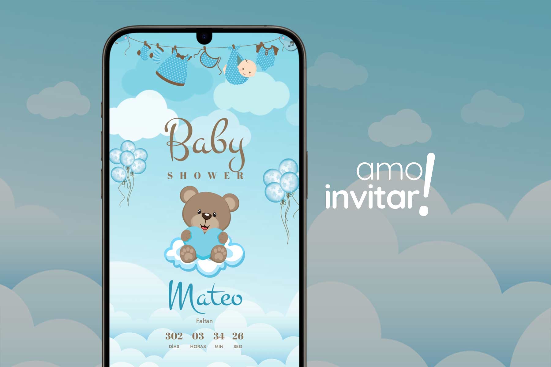 Invitación Web Baby Shower - Celeste 1 Invitación Web Baby Shower - Celeste