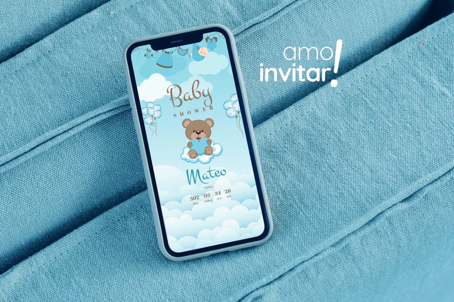 Invitación Web Baby Shower - Celeste 2 Invitación Web Baby Shower - Celeste - Imagen 2