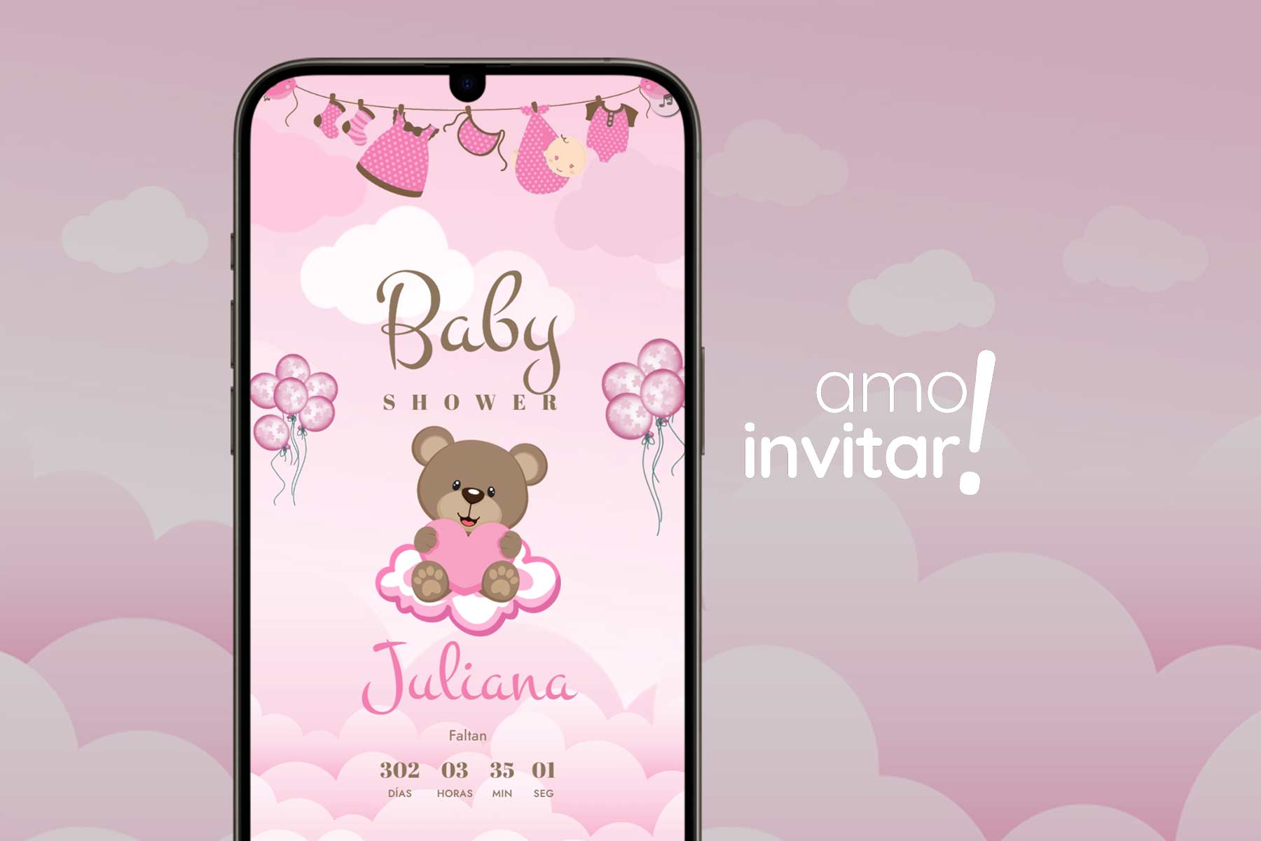 Invitación Web Baby Shower - Rosa 1 Invitación Web Baby Shower - Rosa